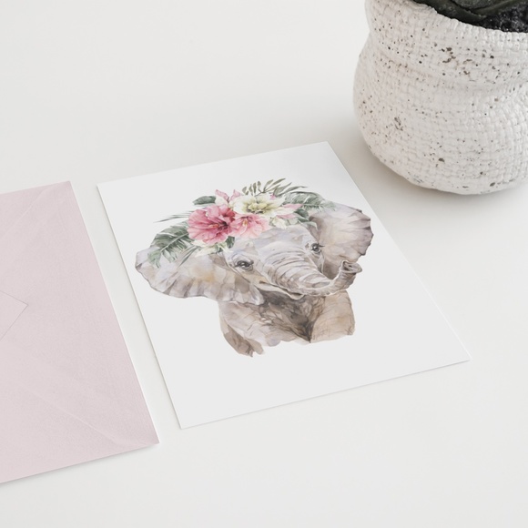 COPY - Watercolor Floral Elephant Wall Art Illustration Print Poster Card Unfra… - Picture 5 of 8
